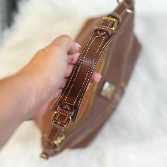 DOONEY & BOURKE BROWN BRASS ALL WEATHER LEATHER HOBO BAG - Picture 7 of 11
